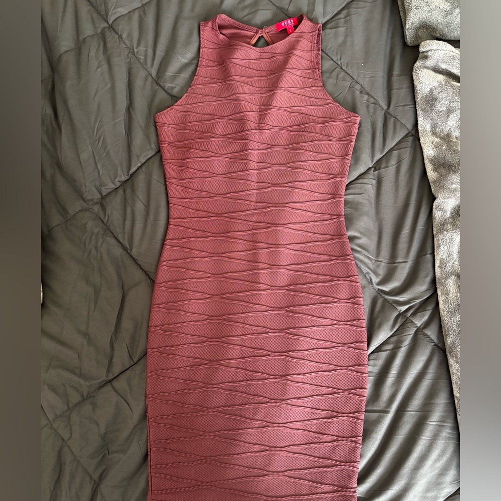 Guess Maroon Textured Bodycon Dress